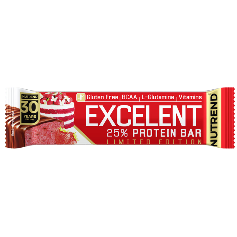 Протеїновий батончик, Nutrend Excelent Protein Bar, 85г, Полуничний чізкейк у молочному шоколаді