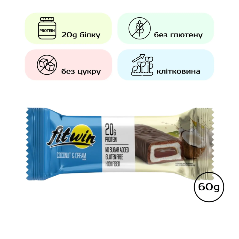 Протеїновий батончик, FitWin - 60g Coconat Cream