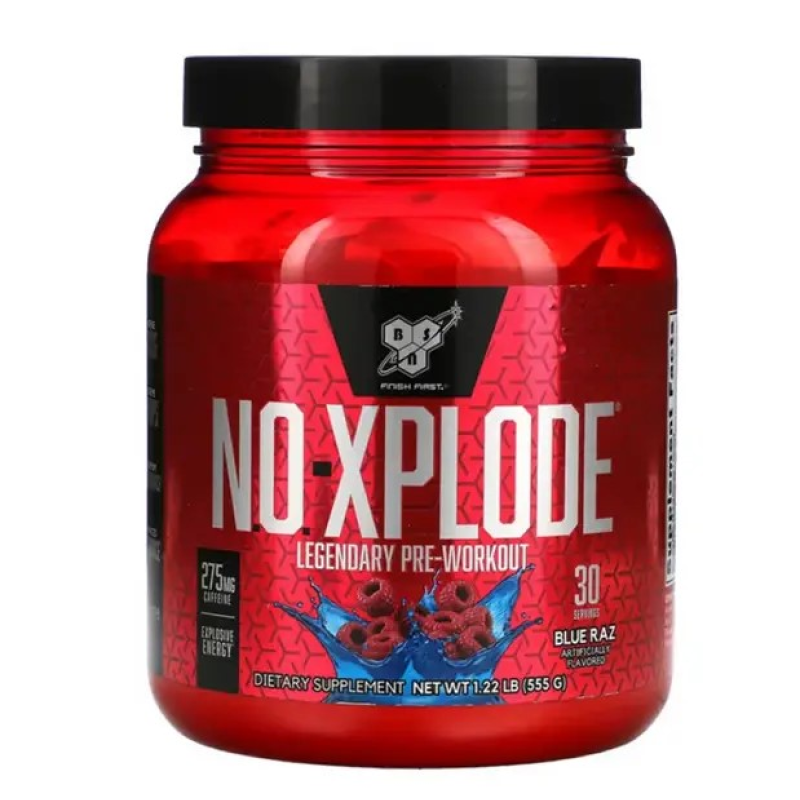 Передтренувальний комплекс з кофеїном, BSN, N.O.-Xplode 3.3 Pre-Workout - 555 г, Blue Raz (блакитна малина)